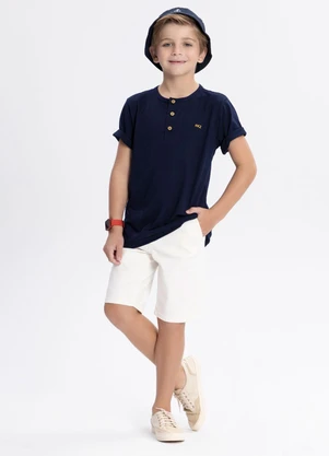 Alakazoo - Camiseta Polo Infantil Menino com Botões Azul - ALAKAZOO