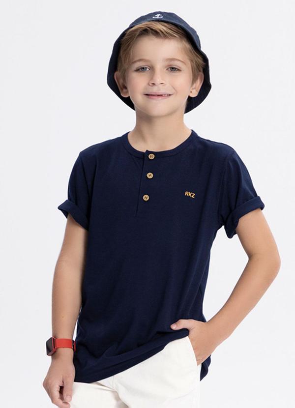 Alakazoo - Camiseta Polo Infantil Menino com Botões Azul