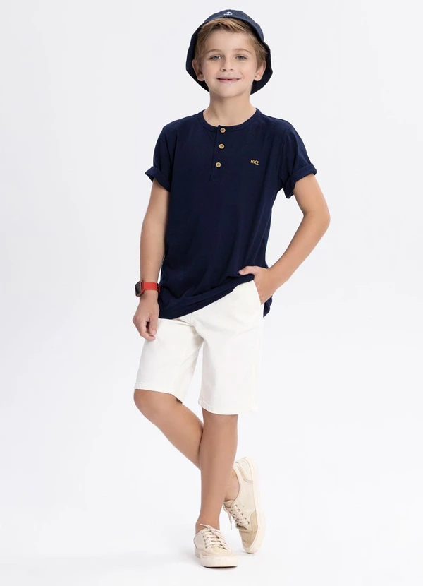 Alakazoo - Camiseta Polo Infantil Menino com Botões Azul 2