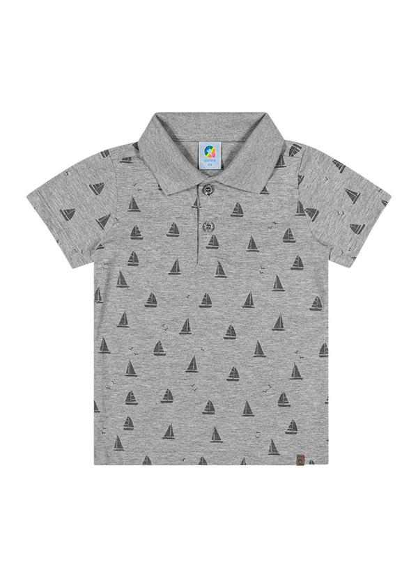 Alenice - Polo com Estampa de Mini Barcos Cinza
