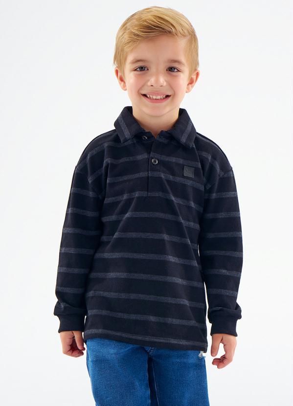 Up Baby - Polo em Malha Listrada Infantil Preto