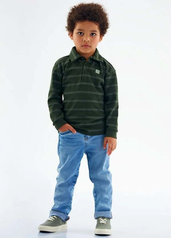 Up Baby - Polo em Malha Listrada Infantil Verde 2