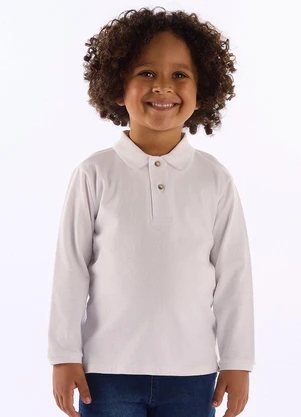 Up Baby - Polo Infantil para Menino em Piquet Branco - UP BABY