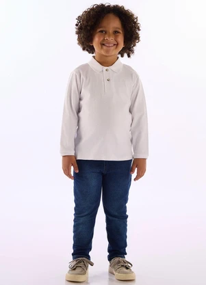 Up Baby - Polo Infantil para Menino em Piquet Branco - UP BABY