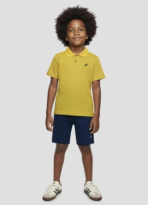 Reirex - Polo Meia Malha Trabalhada Listrada Amarelo - REIREX