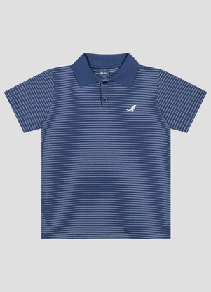 Reirex - Polo Menino Meia Malha Trabalhada Listrada Azul - REIREX