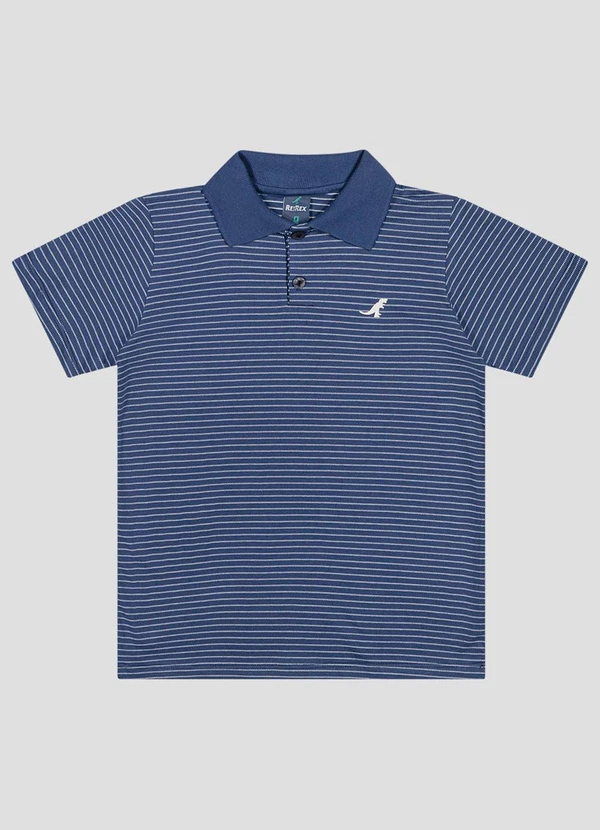 Reirex - Polo Menino Meia Malha Trabalhada Listrada Azul