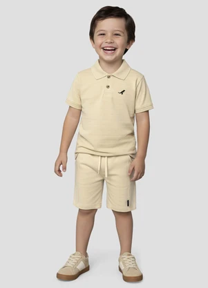 Reirex - Polo Menino Meia Malha Trabalhada Striped Bege - REIREX