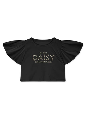 Marisol - Blusa Cropped Manga Curta Infantil Preto - MARISOL