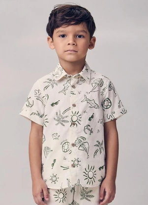 Youccie - Camisa Casual com Estampa Tropical Bege - YOUCCIE