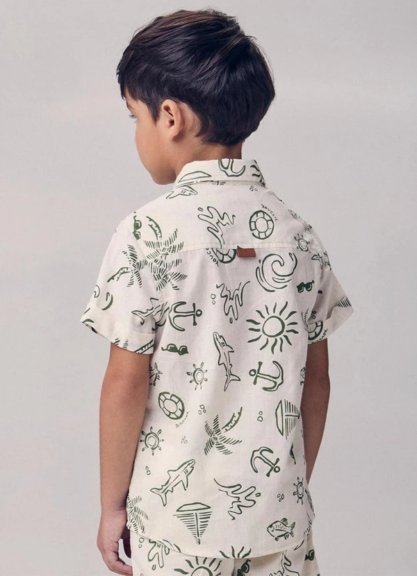 Youccie - Camisa Casual com Estampa Tropical Bege 2