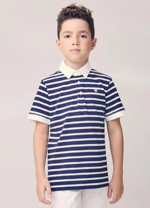 Youccie - Camisa Polo Listrada com Bordado Marinho - YOUCCIE