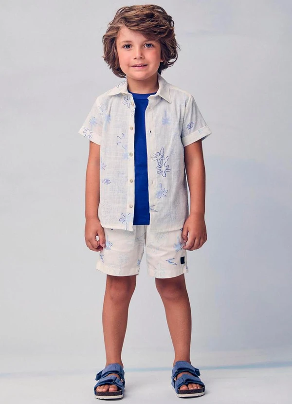 Youccie - Camisa Resort Infantil com Palmeiras Branco 3