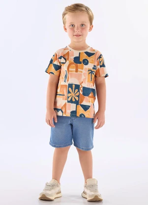 Up Baby - Camiseta Algodão Estampa Abstrata Laranja - UP BABY