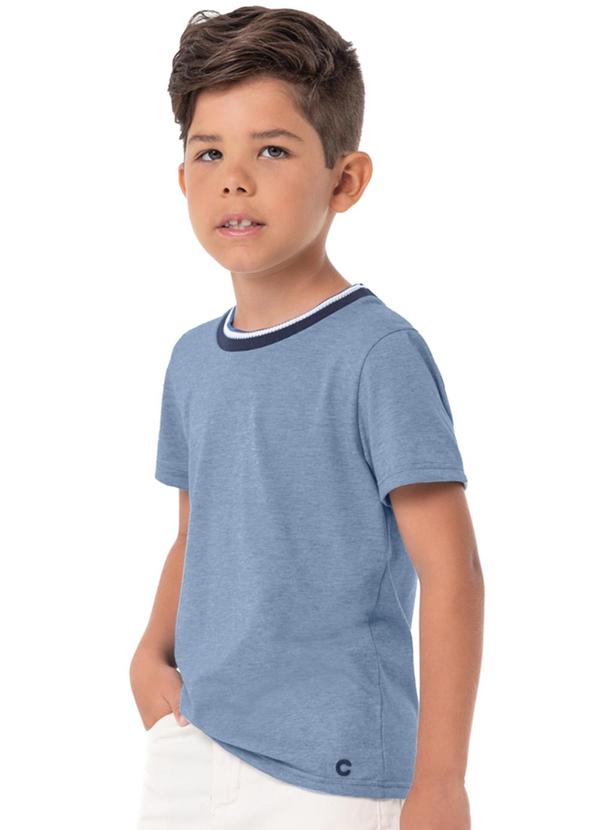 Carinhoso - Camiseta Azul Fio a Fio com Bordado Menino