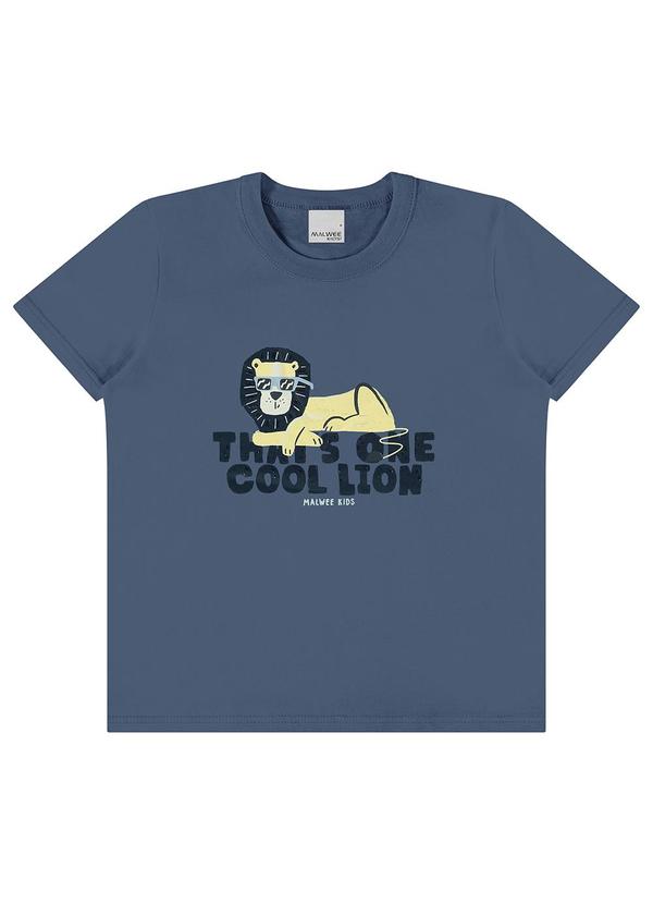 Malwee Kids - Camiseta Azul Pastel Leão Resinada Menino