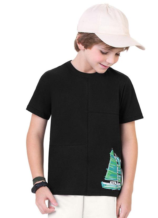 Alenice - Camiseta Barco a Vela Menino Preto