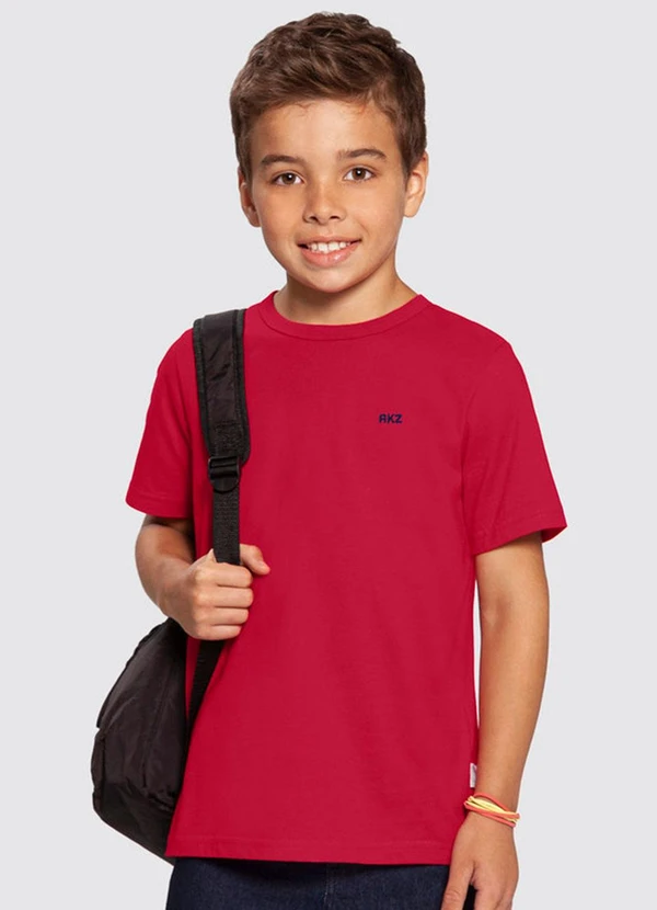 Alakazoo - Camiseta Básica Bordado Malha Penteada Vermelho