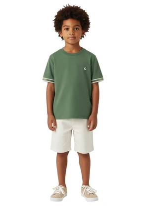 Carinhoso - Camiseta Básica com Bordado em Malha Verde - CARINHOSO