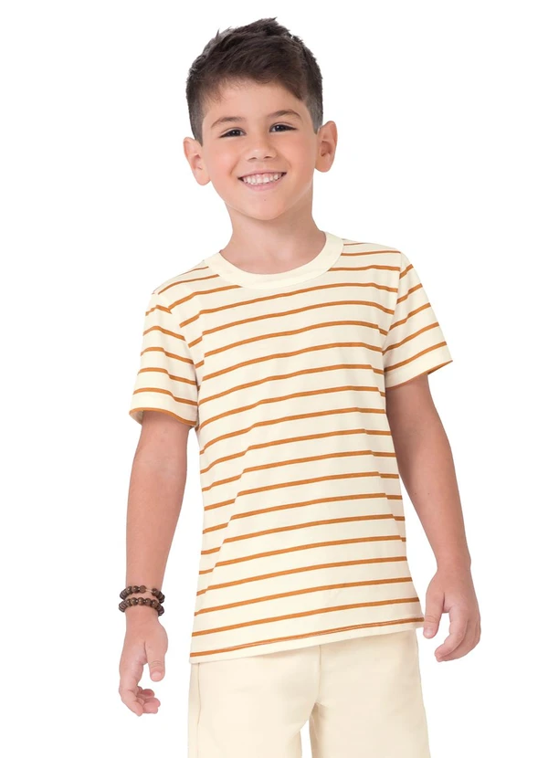 Malwee Kids - Camiseta Básica Listrada Amarelo Mostarda