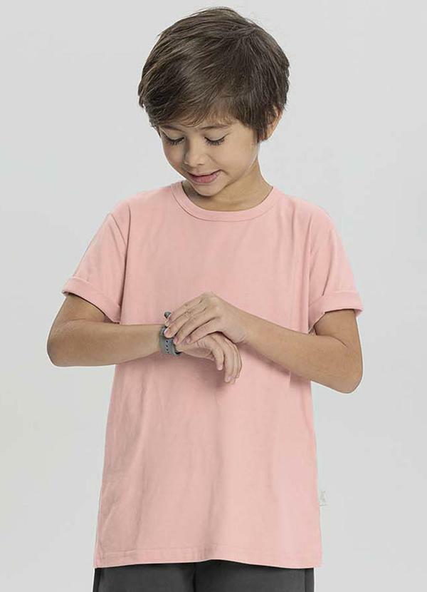 Alakazoo - Camiseta Básica Menino Malha Penteada Rosa