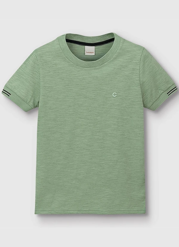 Carinhoso - Camiseta Básica Rajada Menino Verde Musgo