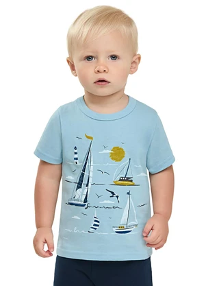Elian - Camiseta Bebê Menino Barquinhos Azul - ELIAN