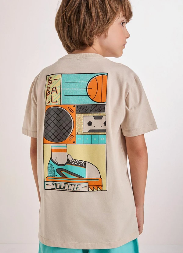 Youccie - Camiseta Bege Básica Estampada Cru 2