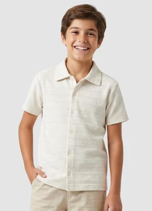 Turminha - Camiseta Botão Menino Text. Off White - TURMINHA