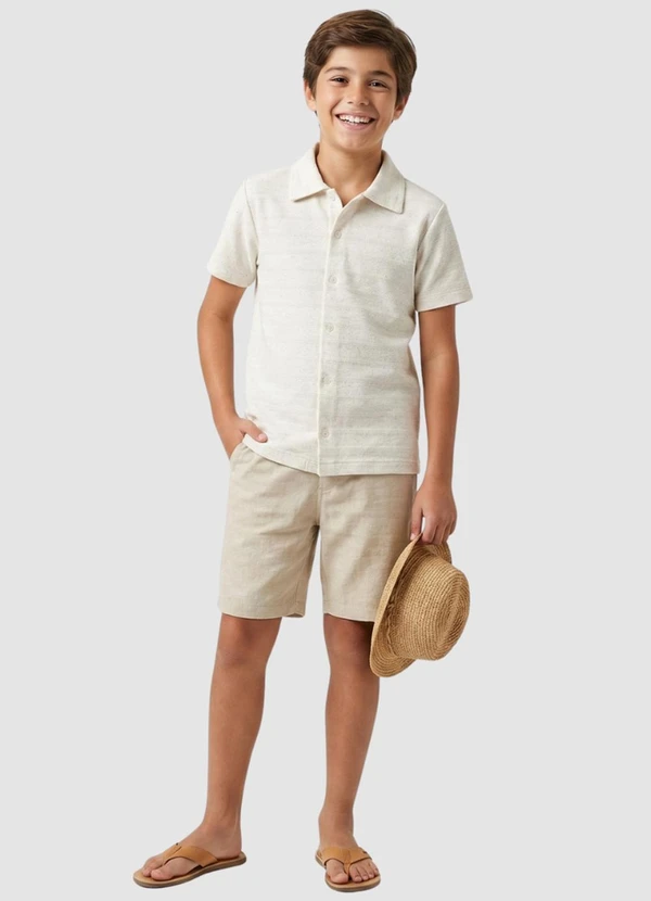 Turminha - Camiseta Botão Menino Text. Off White 3