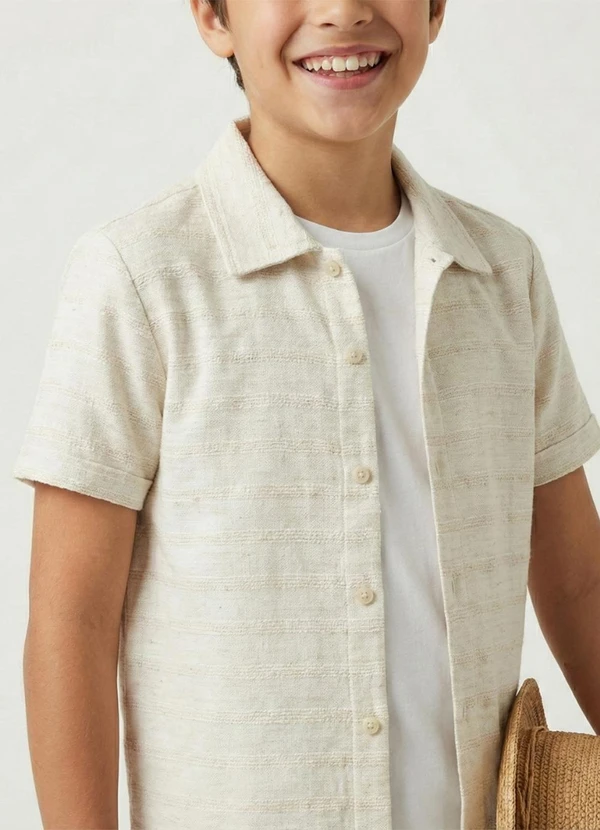 Turminha - Camiseta Botão Menino Text. Off White 4