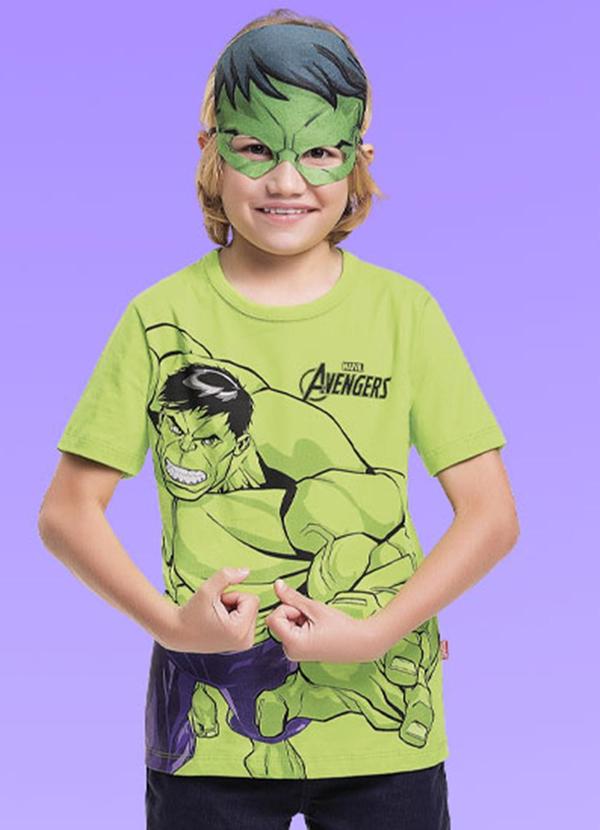 Fakini Kids - Camiseta com Máscara Avengers Verde