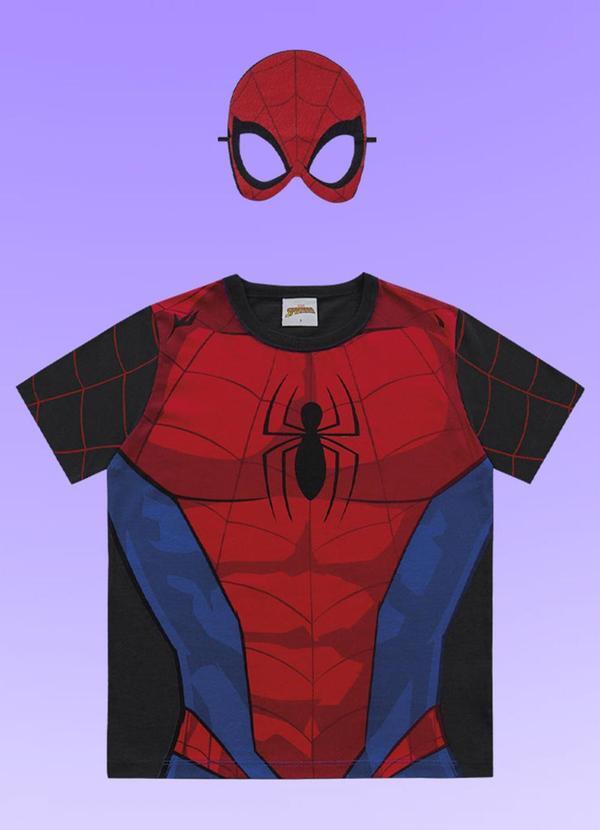 Fakini Kids - Camiseta com Máscara Spider-Man Preto