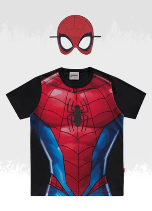 Homem Aranha - Camiseta C/Mascara Spider-Man Preto - HOMEM ARANHA