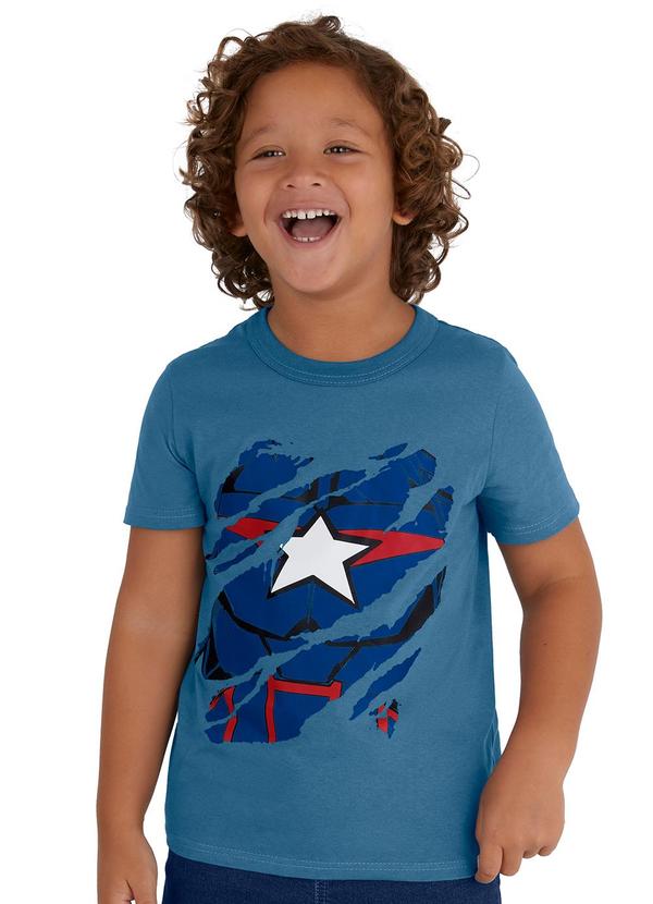 Malwee Kids - Camiseta Capitão América em Malha Azul Petróleo