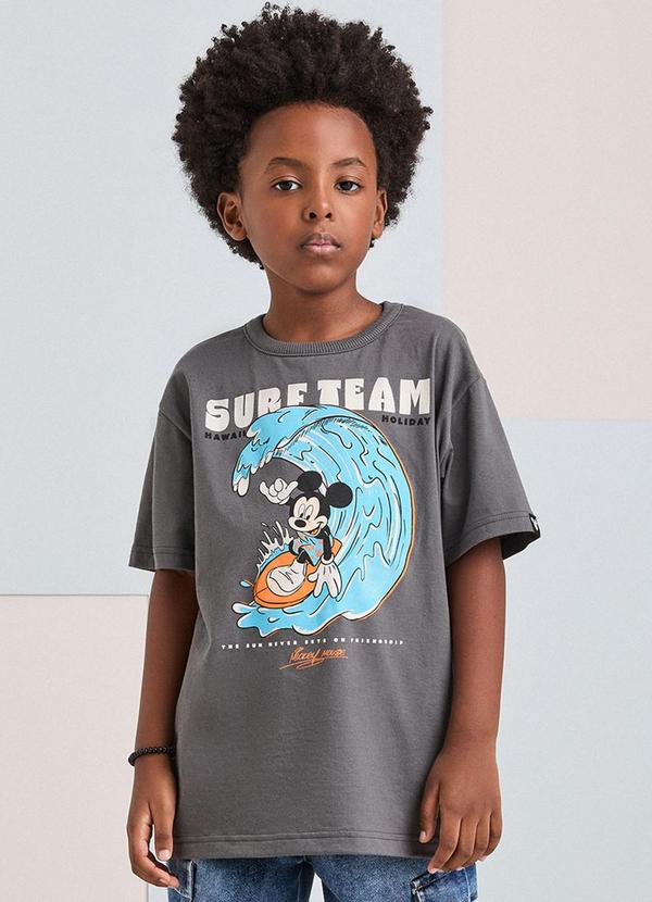 Youccie - Camiseta Cinza Escuro do Mickey Surfista Cinza