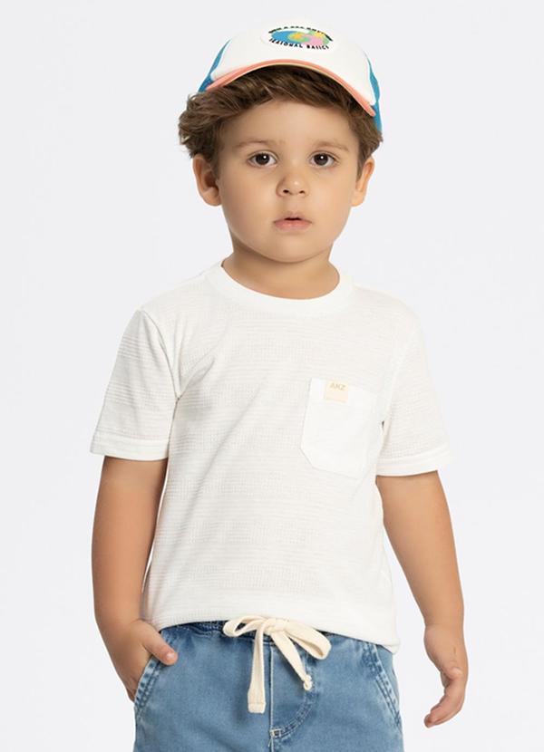Alakazoo - Camiseta com Bolso em Malha Texturizada Branco
