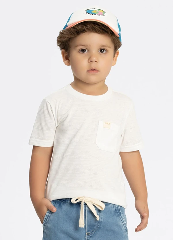 Alakazoo - Camiseta com Bolso em Malha Texturizada Branco