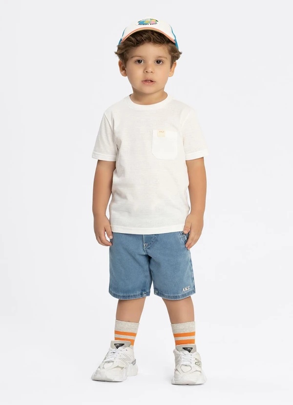 Alakazoo - Camiseta com Bolso em Malha Texturizada Branco 2