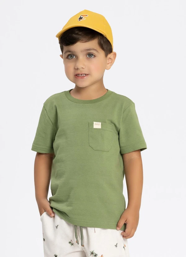 Alakazoo - Camiseta com Bolso em Malha Texturizada Verde 1