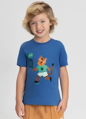 Camiseta com Estampa de Onça Up Baby Azul - UP BABY
