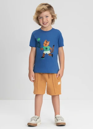 Camiseta com Estampa de Onça Up Baby Azul - UP BABY