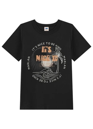 Marlan - Camiseta com Estampa em Algodão Preto - MARLAN