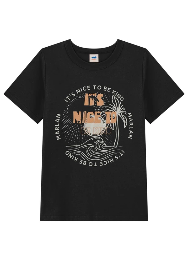 Marlan - Camiseta com Estampa em Algodão Preto
