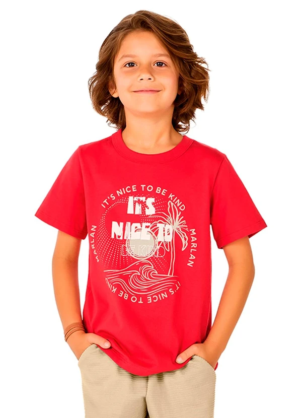 Marlan - Camiseta com Estampa em Algodão Vermelho