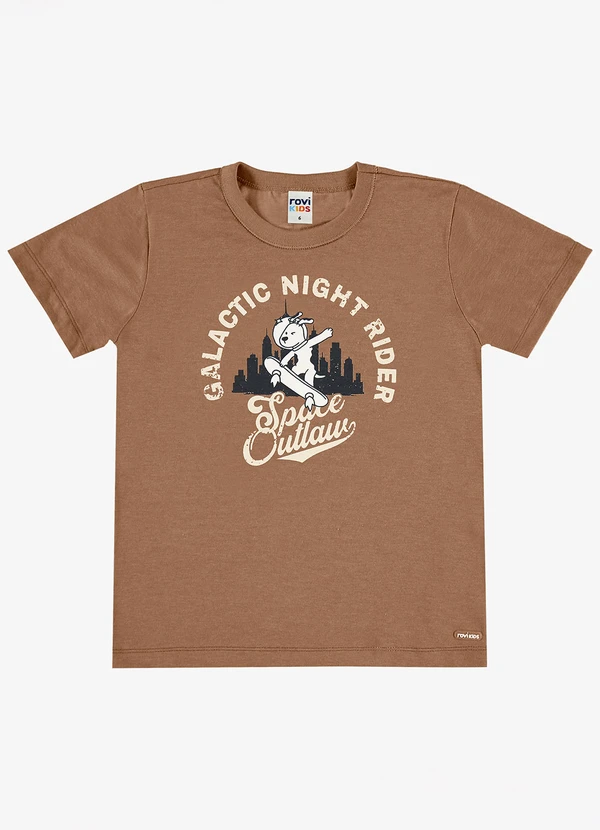 Rovi Kids - Camiseta com Estampa Meia Malha Infantil Marrom