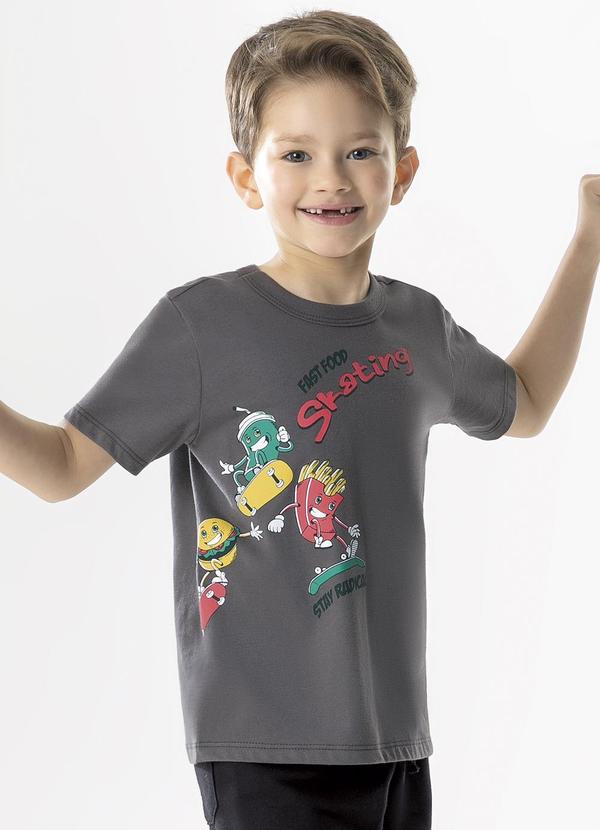 Cativa Kids - Camiseta Comfort Estampada Cinza