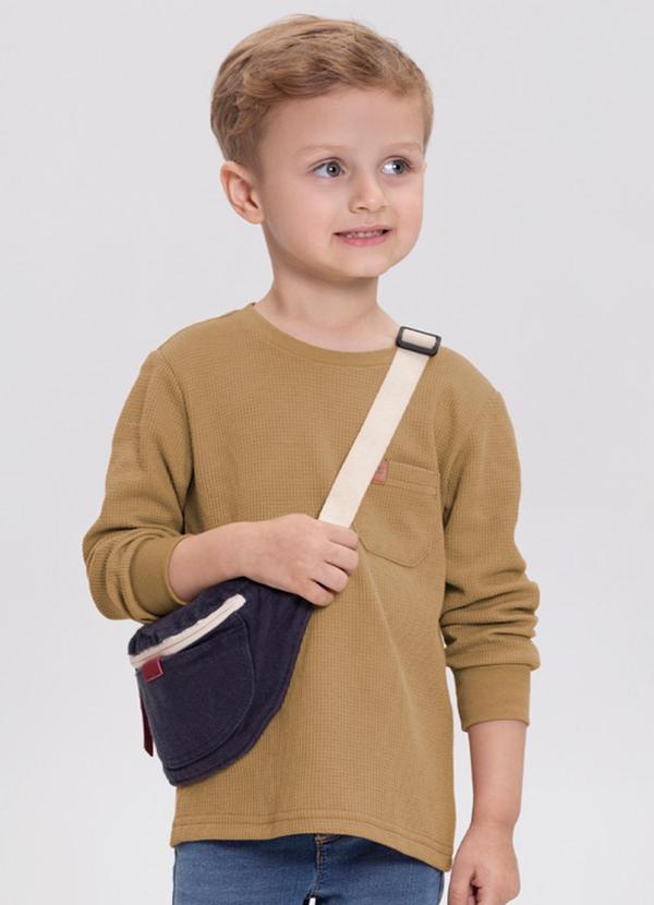 Alakazoo - Camiseta de Mangas Longas com Bolso Lateral Bege