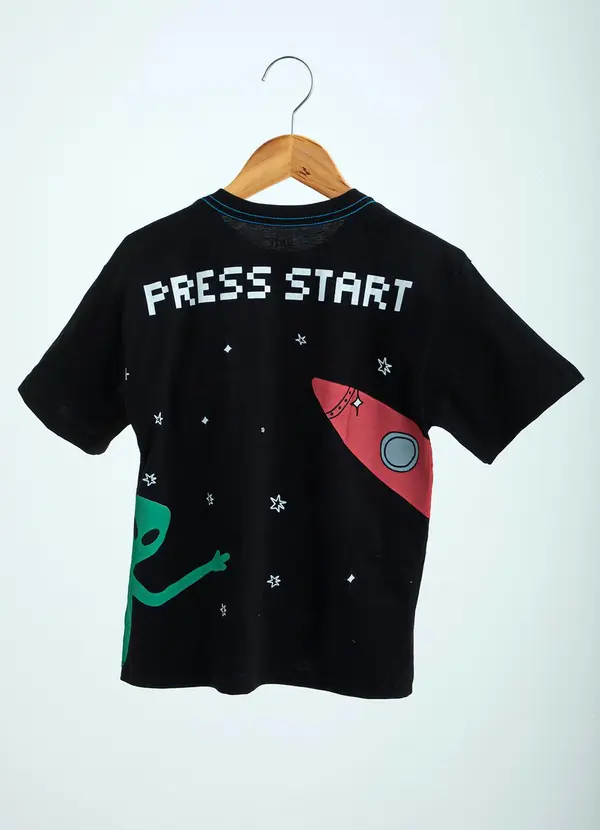 Bento - Camiseta de Menino de Malha Fliperama Preto 3