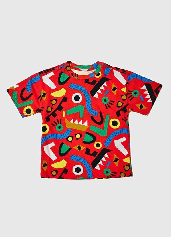 Bento - Camiseta de Menino Malha Caras e Bocas Vermelho